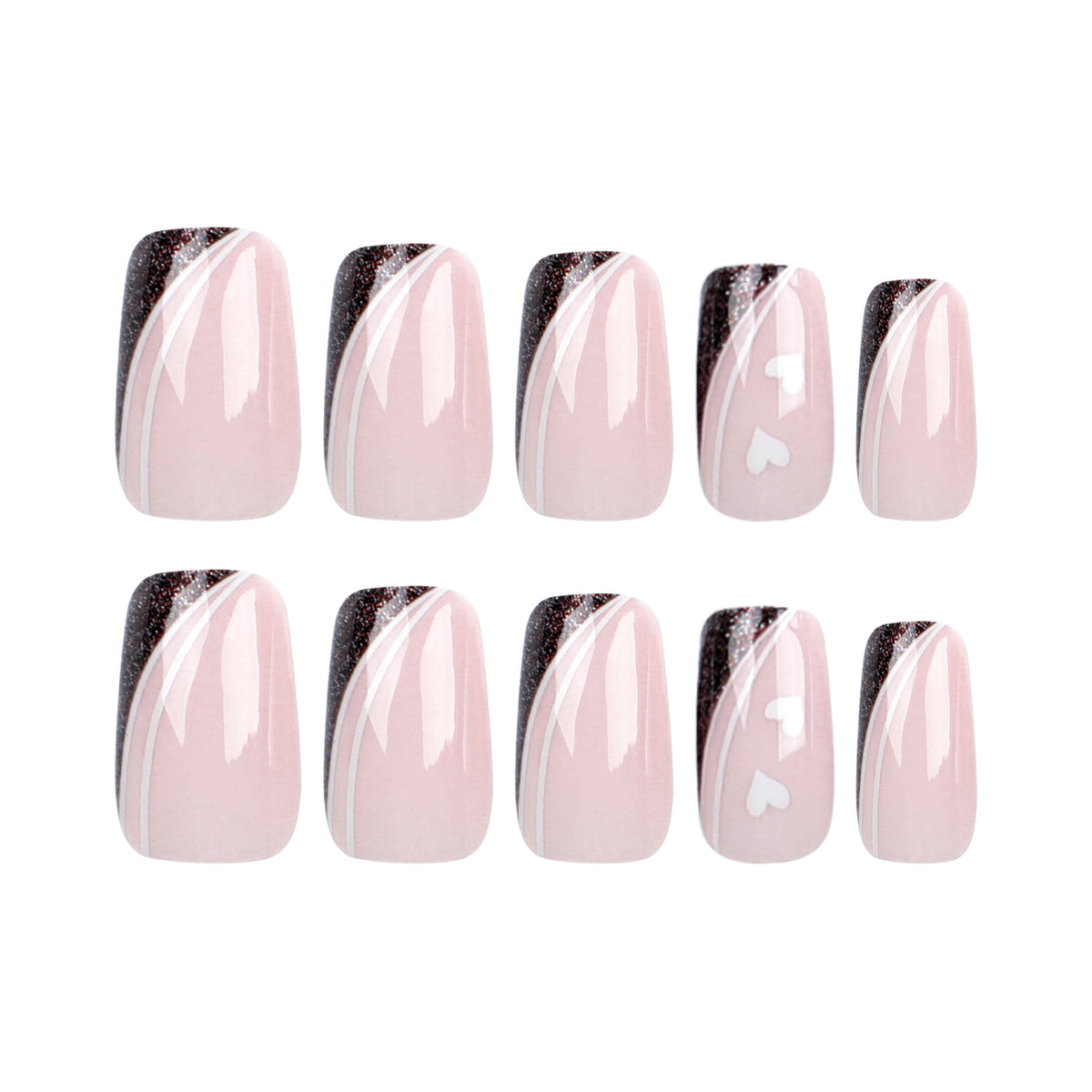 Kunstvolle Nagelkunst mit elegantem Glitter und Herzdesign Brehn