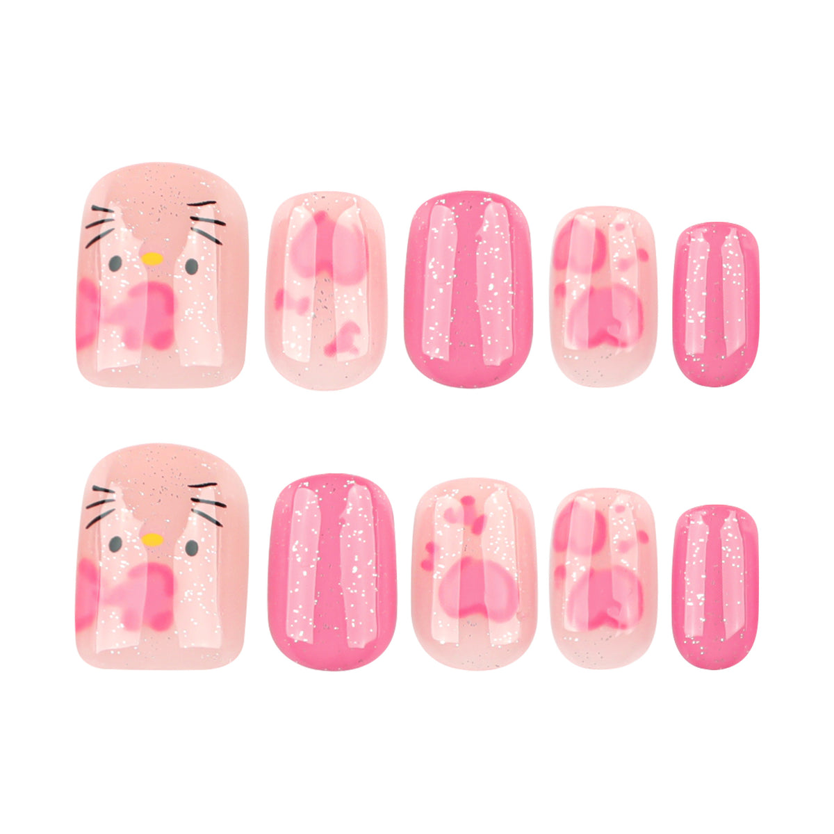 Künstliche Nagelkunst mit niedlichen Tier- und Herzmotiven Brehn