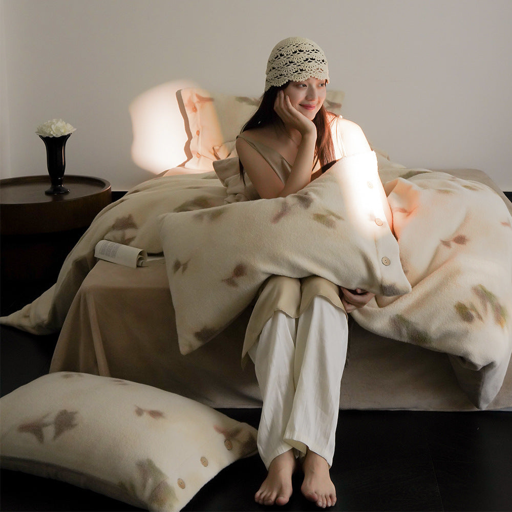 Kuschelige Mikrofaser-Fleece-Bettgarnitur mit floraler Velours-Struktur