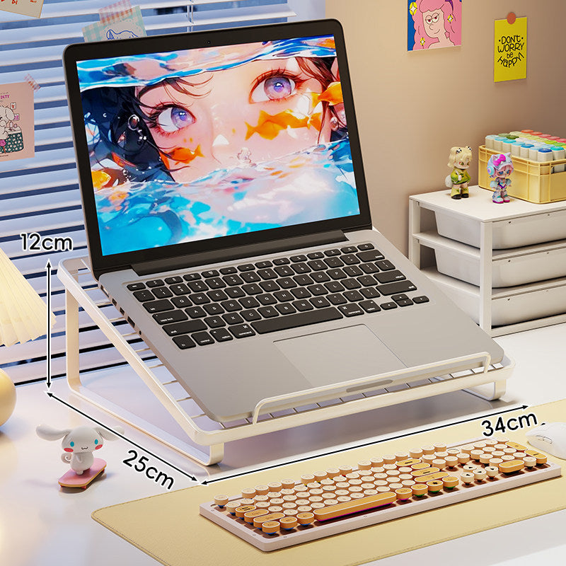 Ergonomischer geneigter Metall-Laptop-Ständer mit belüftetem Gitter und Frontstop.