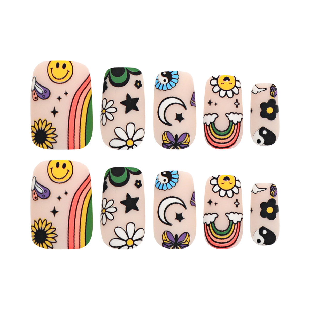 Künstliche Nagelkunst mit bunten Motiven und kreativem Dekor Brehn