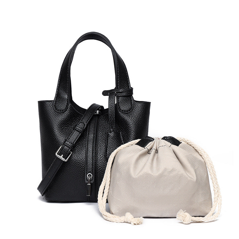 Dual-Compartment Textured Leather Tote Bag Brehn