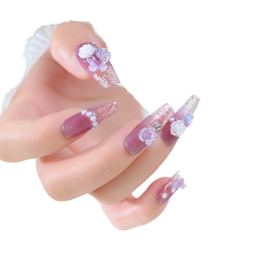 Floral Verziertes Press-On Nagelset Brehn