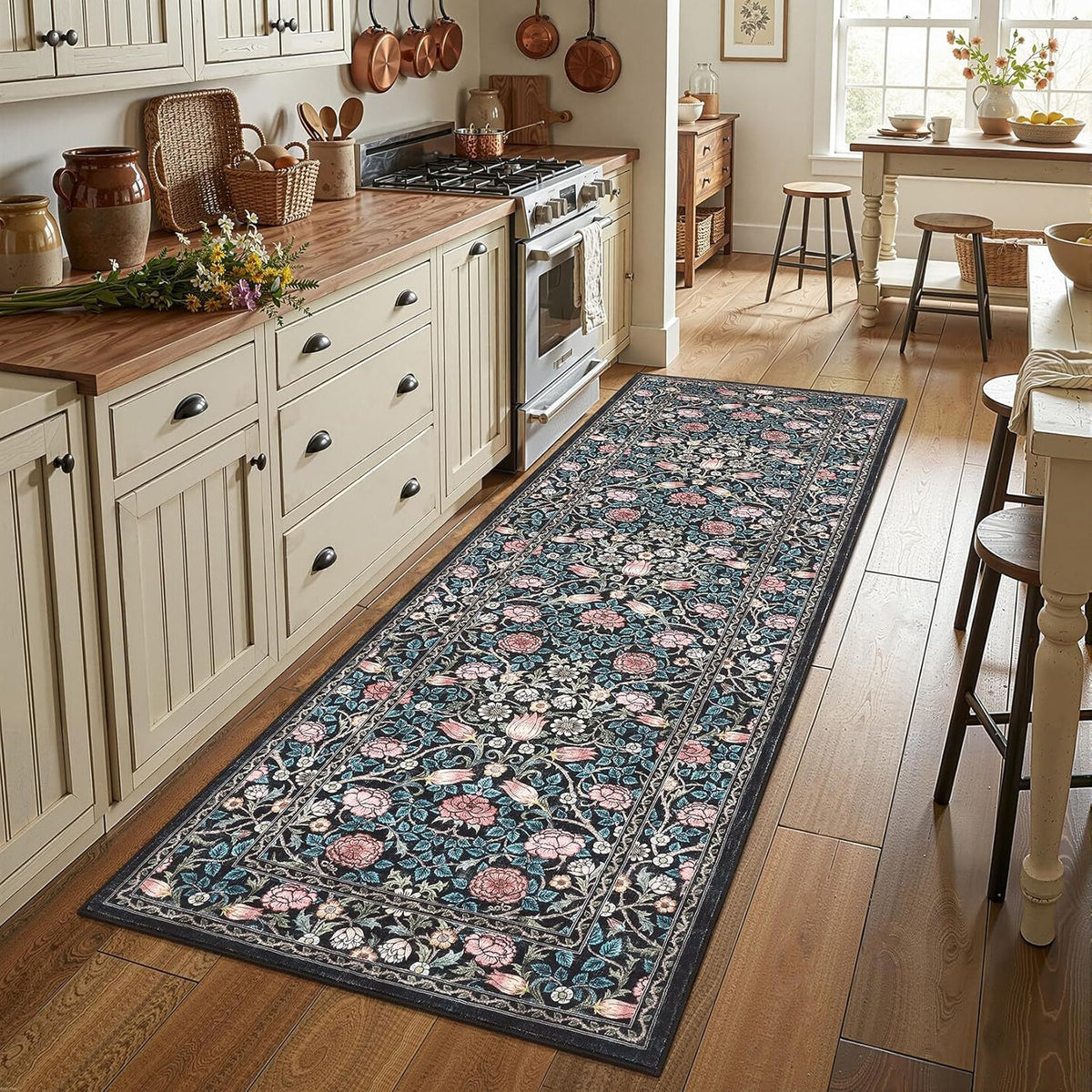 Vintage Floral Print Läuferteppich