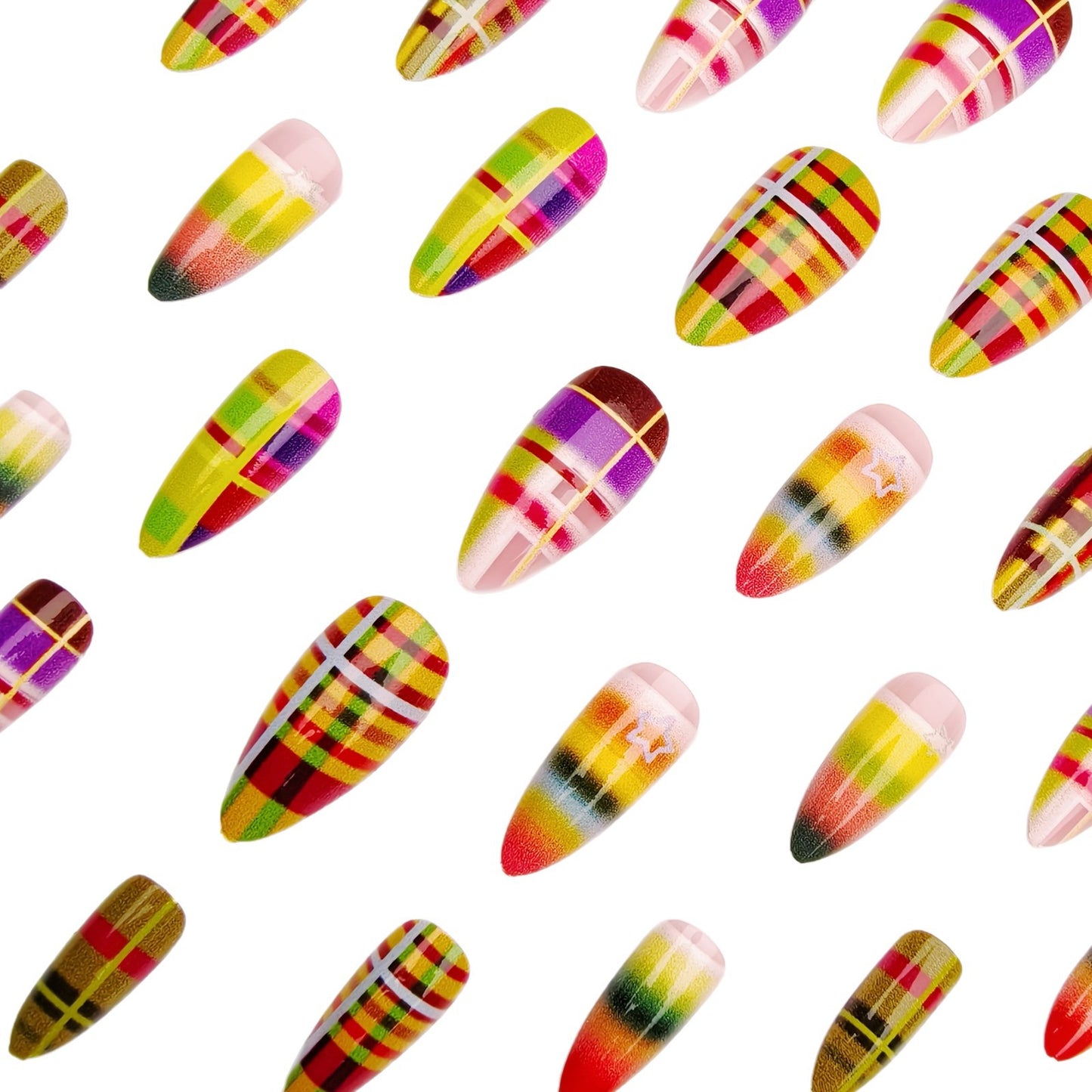Kreative Kunstnägel mit Auffälligem Plaid-Muster Brehn