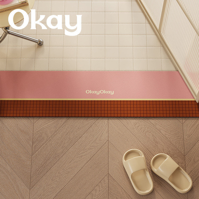 Cushioned Non-Slip Entryway Floor Mat with Faux Leather Border