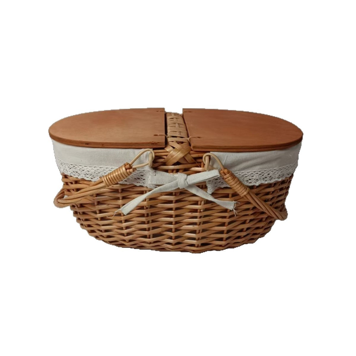 Damen Picknickkorb mit praktischem Holzdeckel und stilvollem Innenfutter Brehn