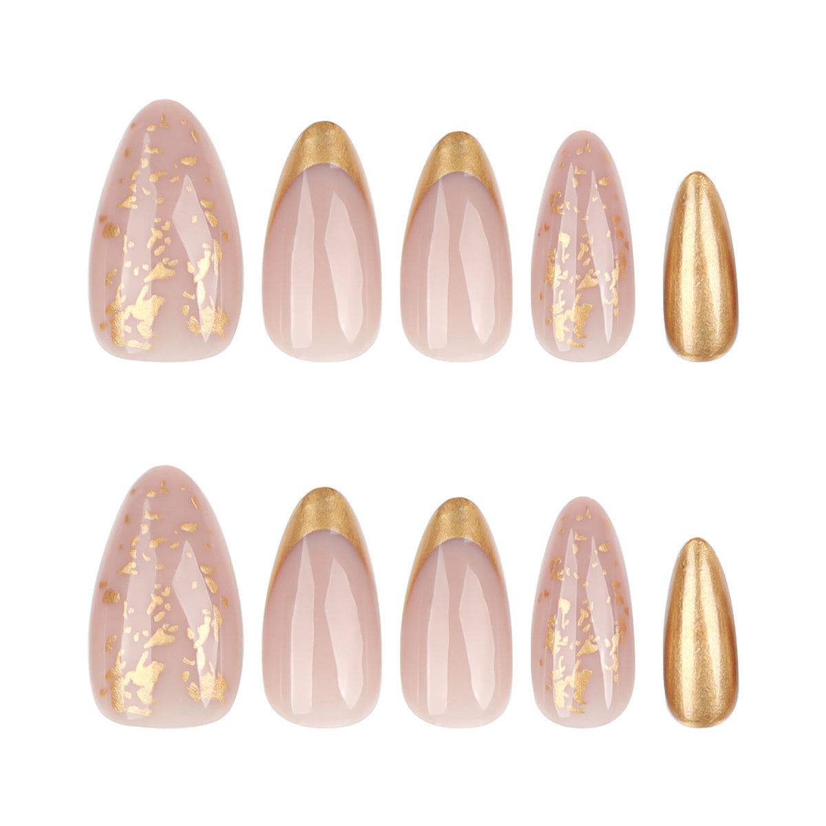 Kunstvolle Stiletto-Nägel mit Glitzer- und Goldakzenten Brehn