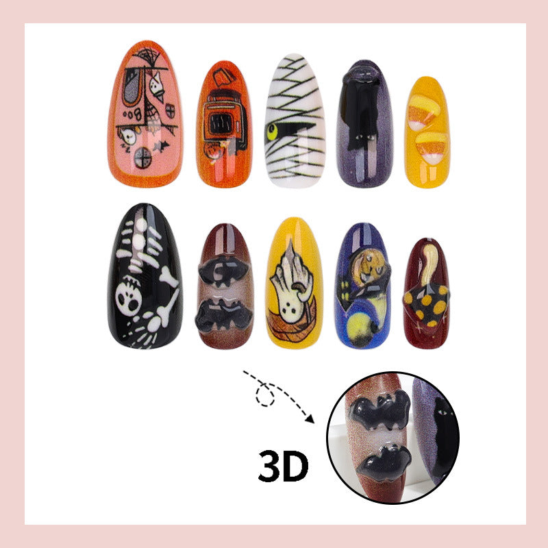 Kunstnagelset mit gruseligen Halloween-Motiven Brehn