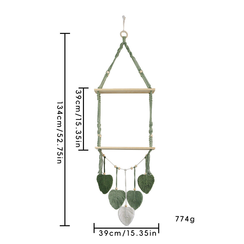 Macramé-Pflanzenregal mit künstlerischem Blättermuster