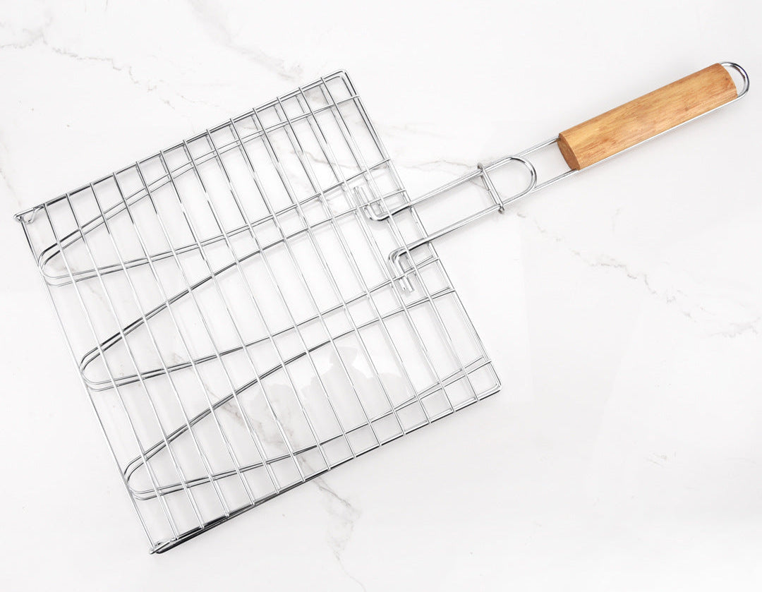 Verschließbarer Fisch- und Gemüsegrillkorb Aus Edelstahl mit Langem Holzgriff Brehn