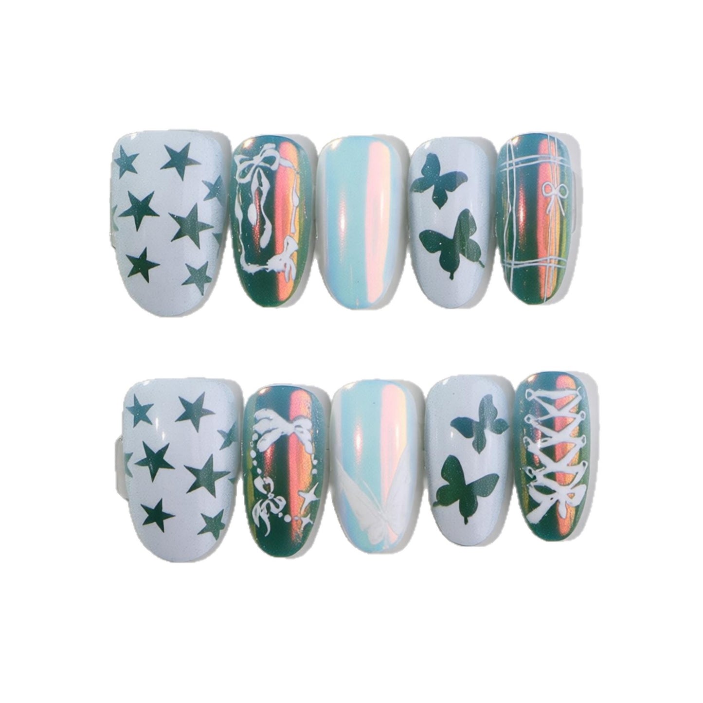 Dekoratives Press-On Nagelkunst-Set mit Schmetterlings- und Sternmustern Brehn