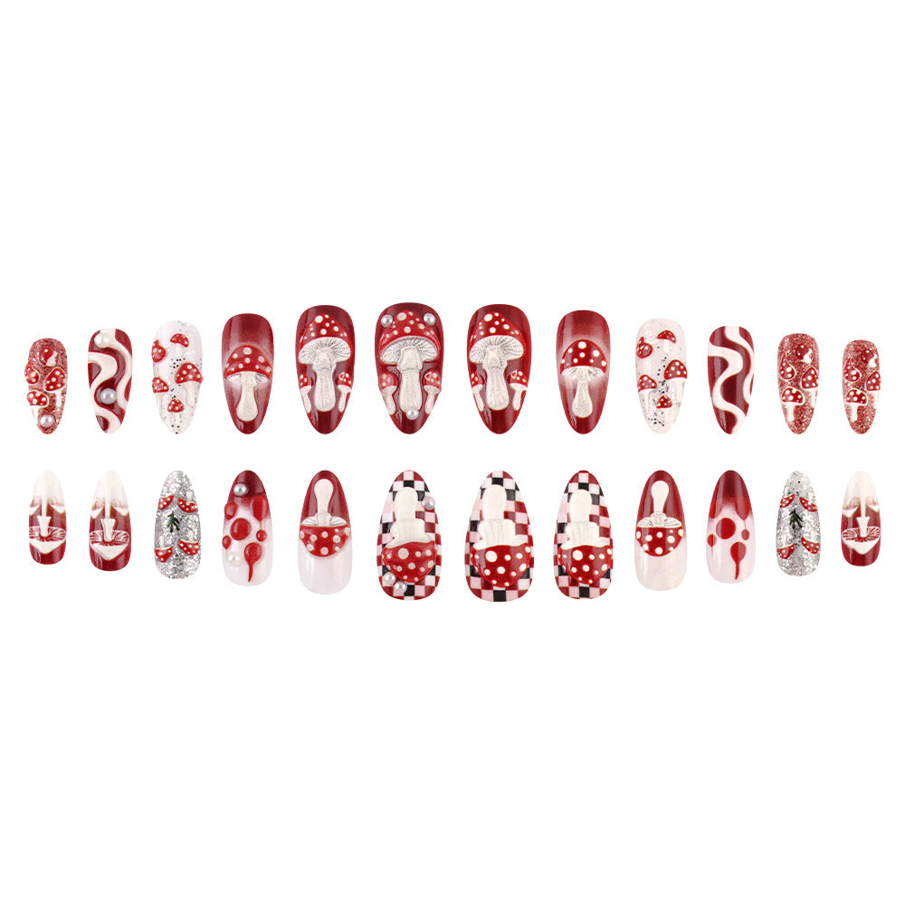 Künstlerisches Pilzdesign Press-On Nagelset Brehn