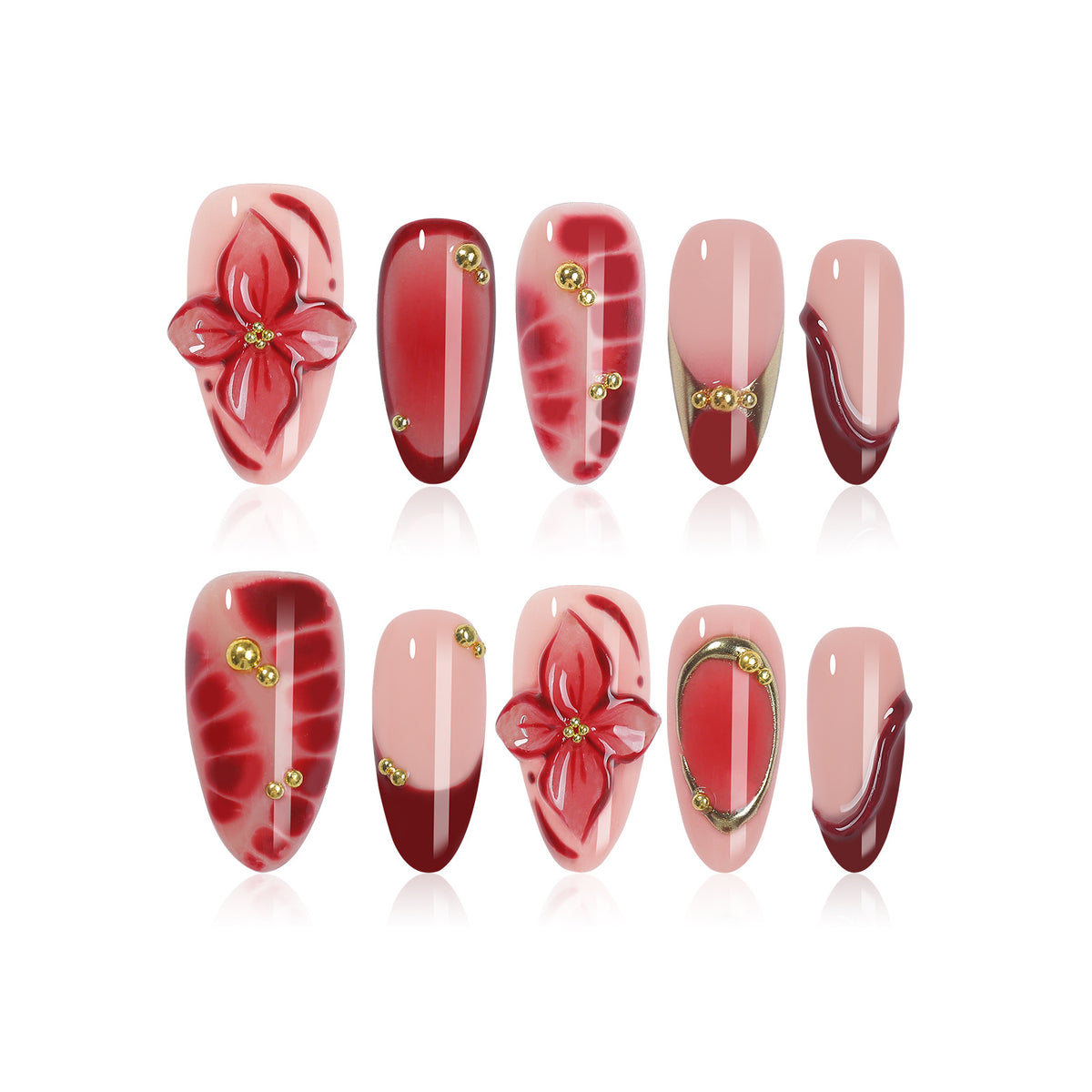 Kunstnagelset mit floralen und luxuriösen Akzenten Brehn