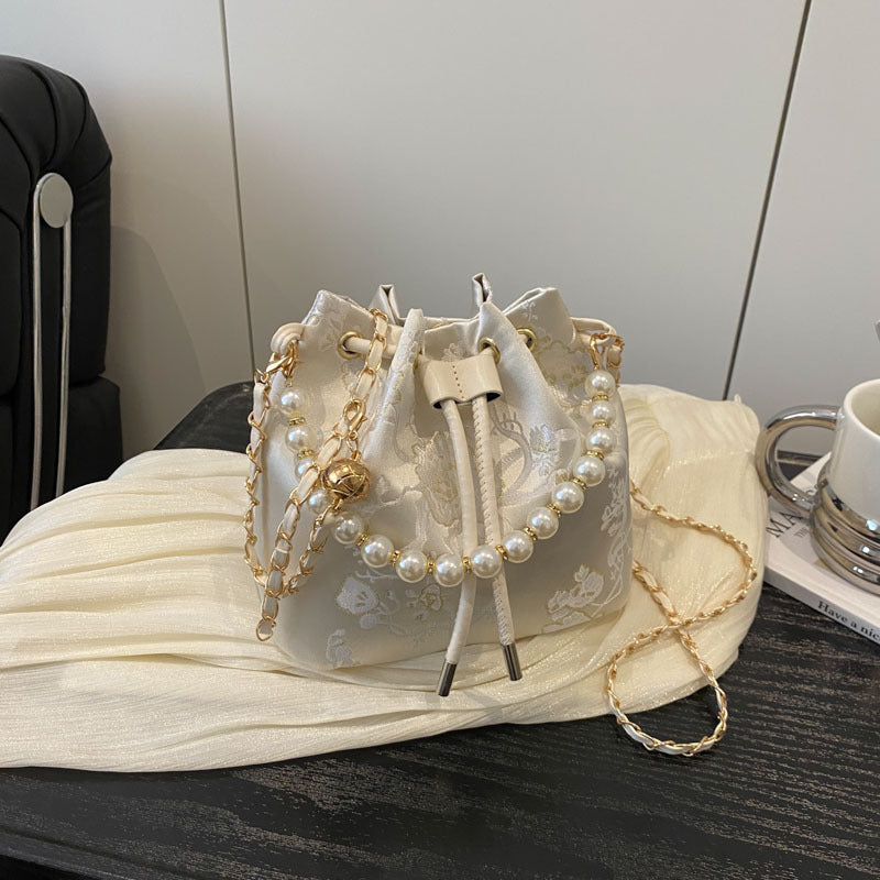 Elegante Blumenmuster-Zugband-Eimer-Tasche Brehn