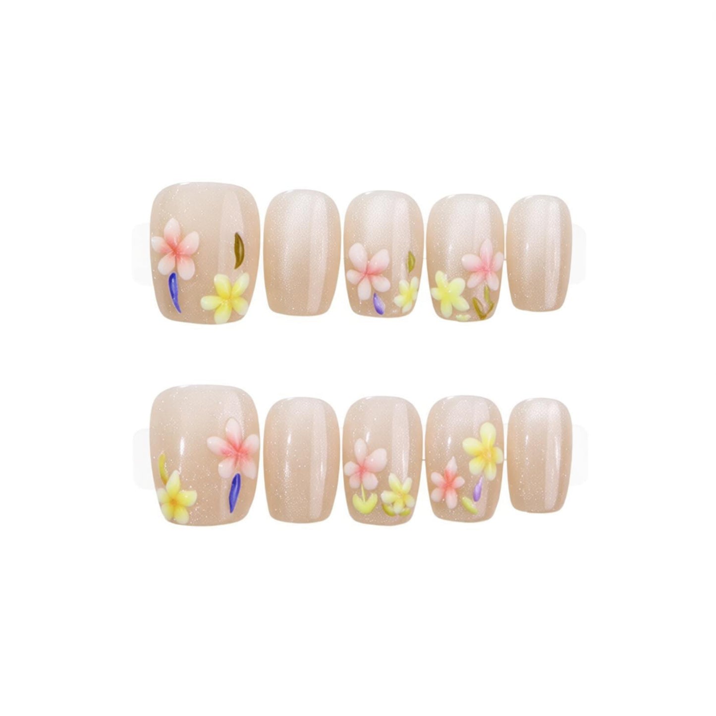 Kreativ gestaltetes, florales Press-On Nagelset Brehn