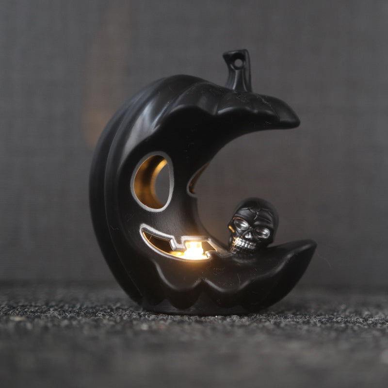 Halloween Dekorationsfigur Skull mit Kürbishut