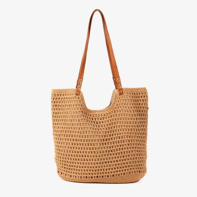 Damen Handgefertigte Makramee Tasche mit robusten Ledergriffen Brehn
