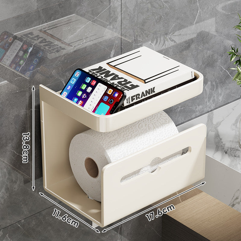 Platzsparender Suction-Mount-Toilettenpapierhalter mit rutschfester Telefonablage und verborgenem Rollenfach