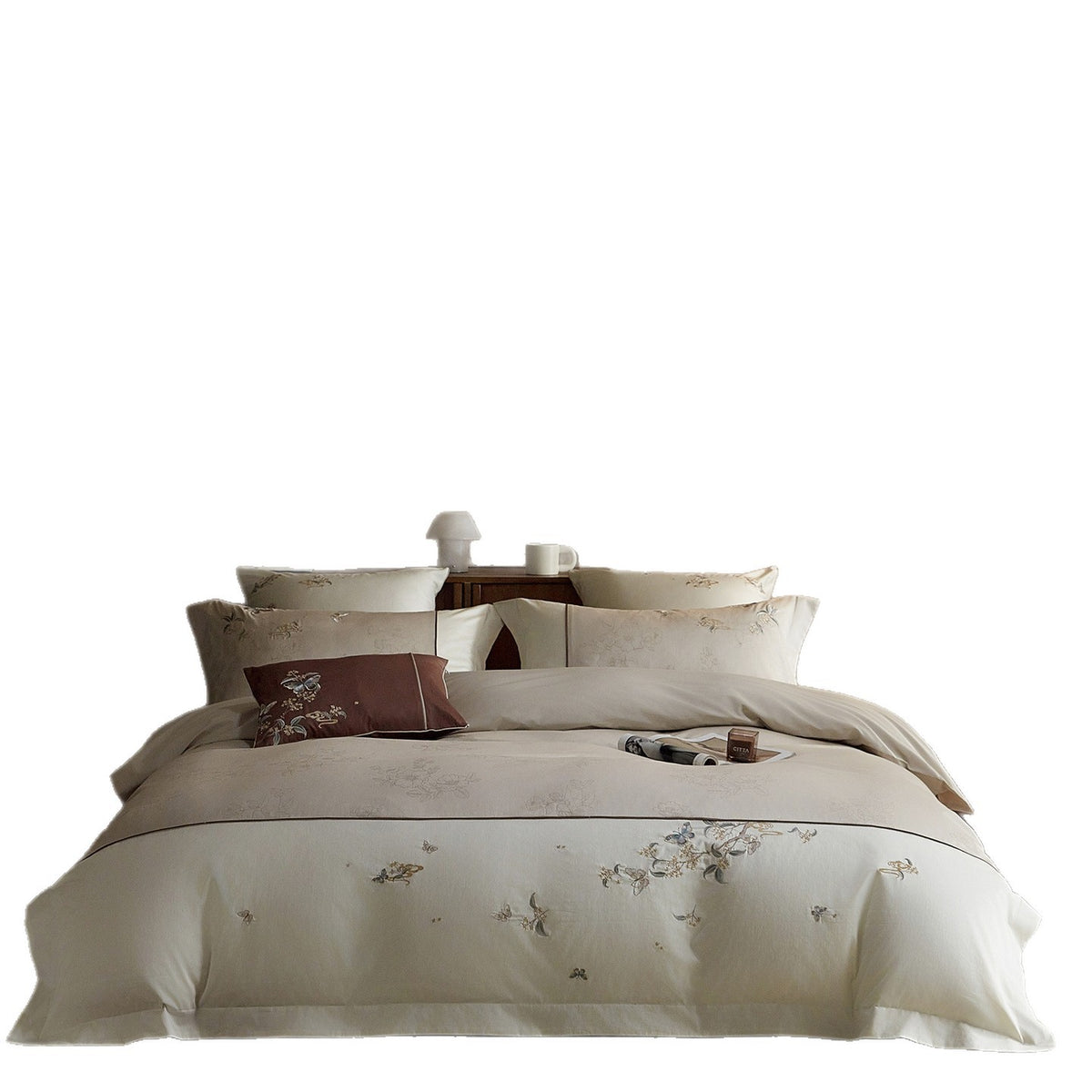 gesticktes florales Baumwollsatin Bettbezug Set