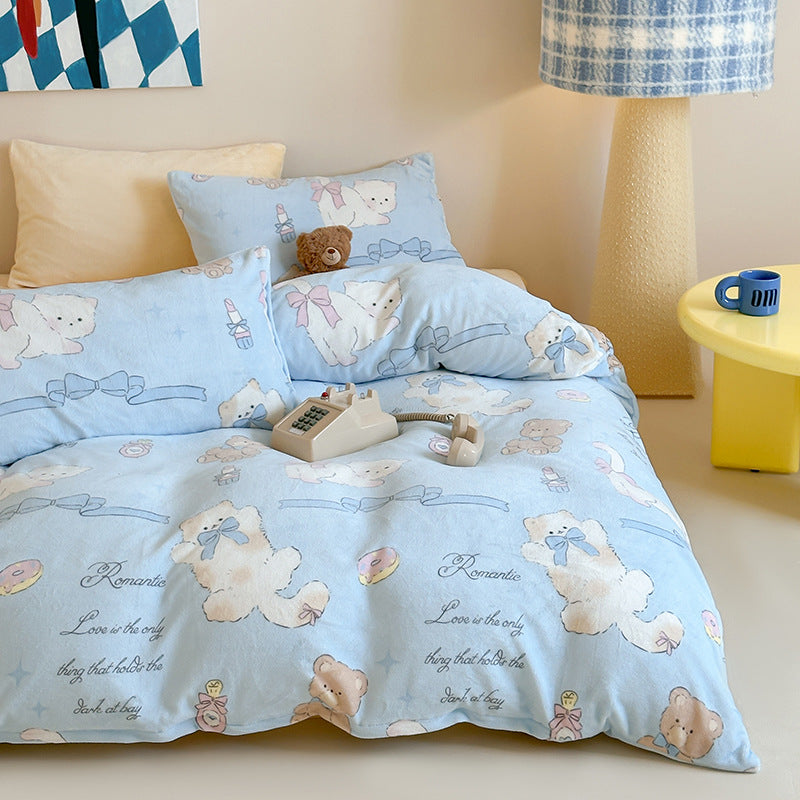 Kinderbettwäsche-Set mit niedlichem Dackelprint aus weichem Baumwoll-Musselin