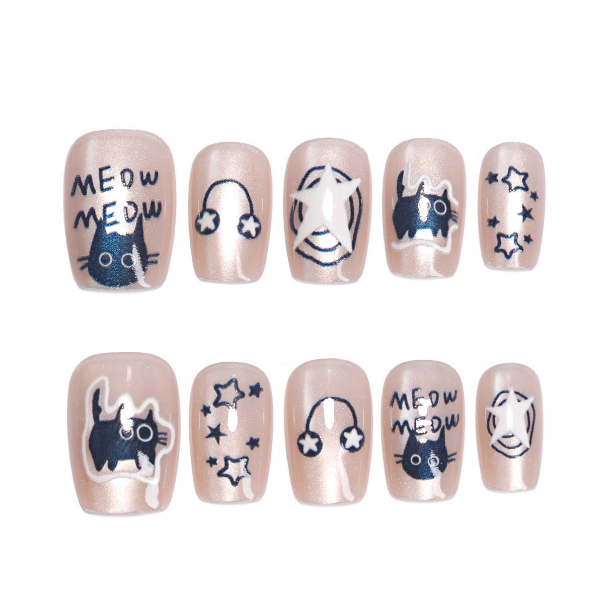 Künstliche Nagelkunst mit Katzenmotiven Brehn
