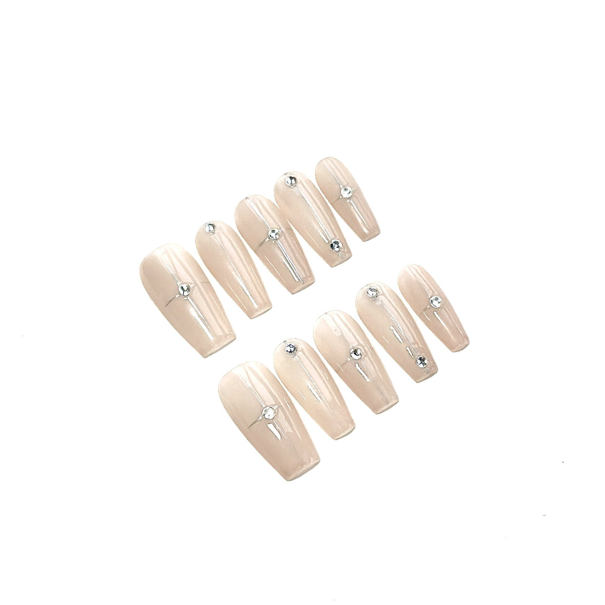 Dekoratives Stiletto Press-On Nagelset mit Kristallakzenten