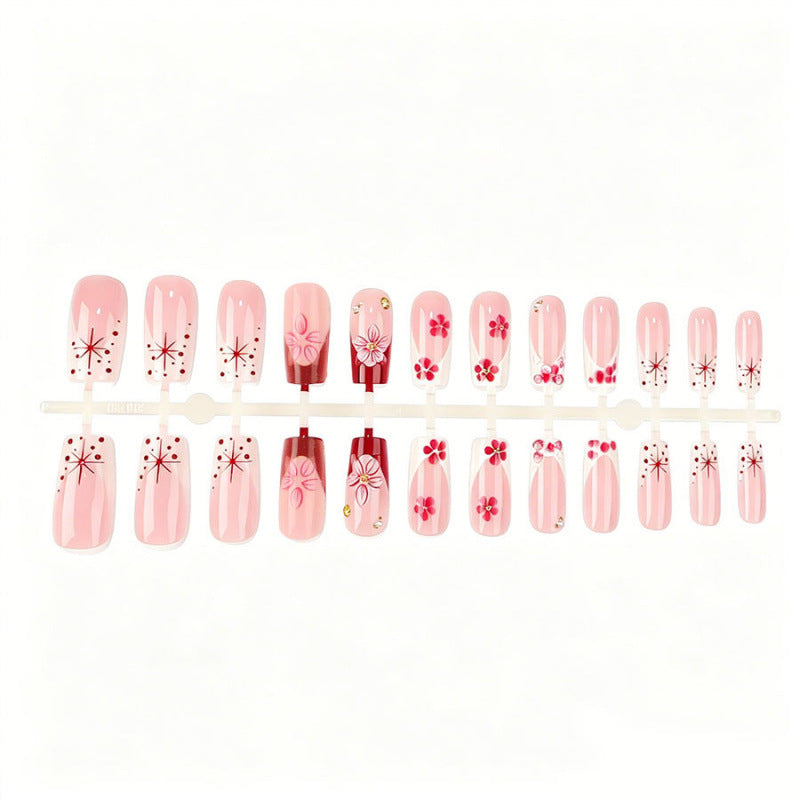 Blumenverzierte Press-On Nagelset