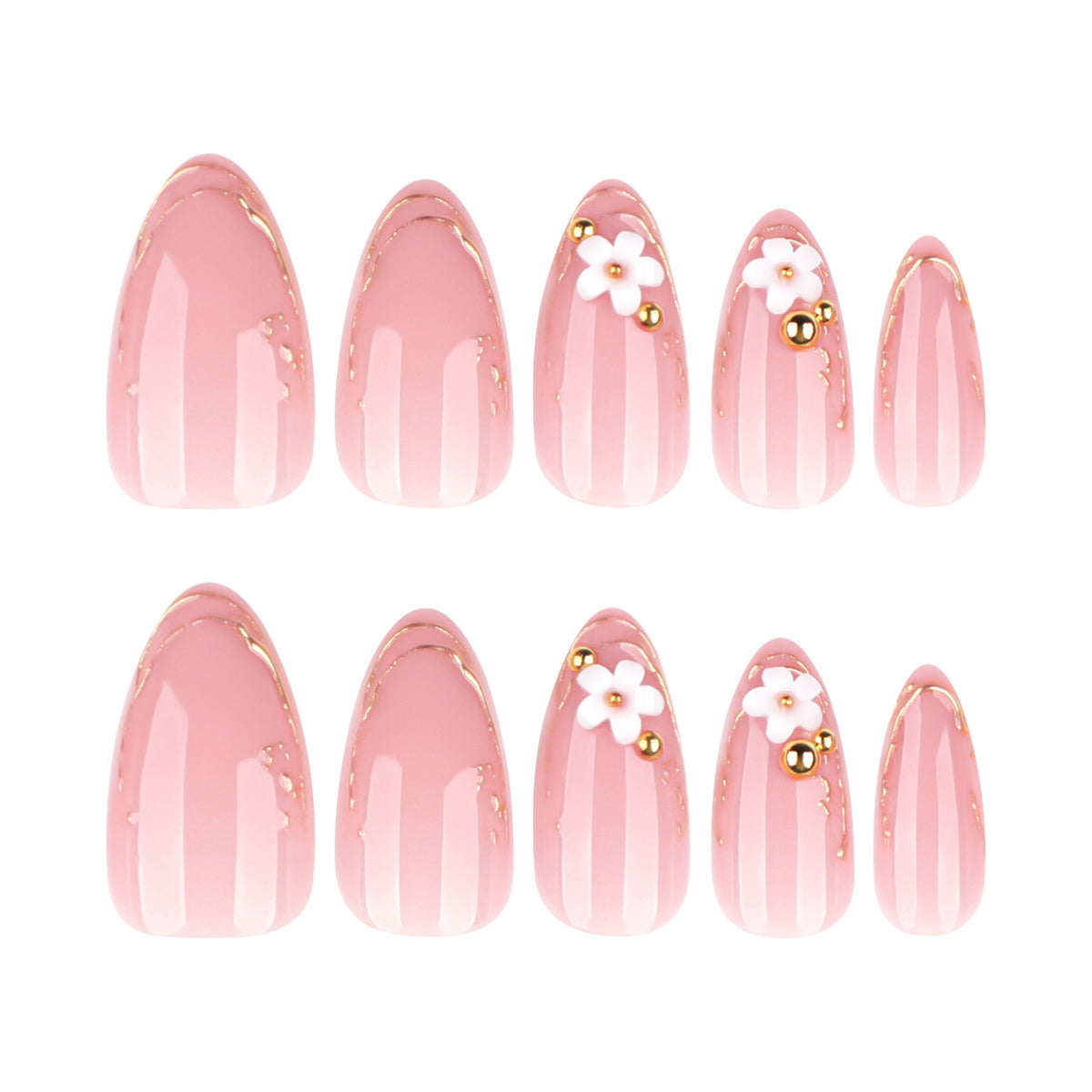 Kunstvolle Nagelgestaltung mit goldenen Akzenten und floralen Details Brehn