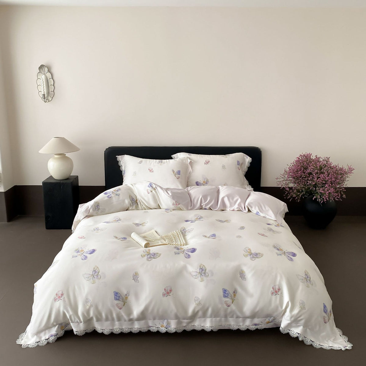 Luxus Satin-Bettbezug Set mit Spitze