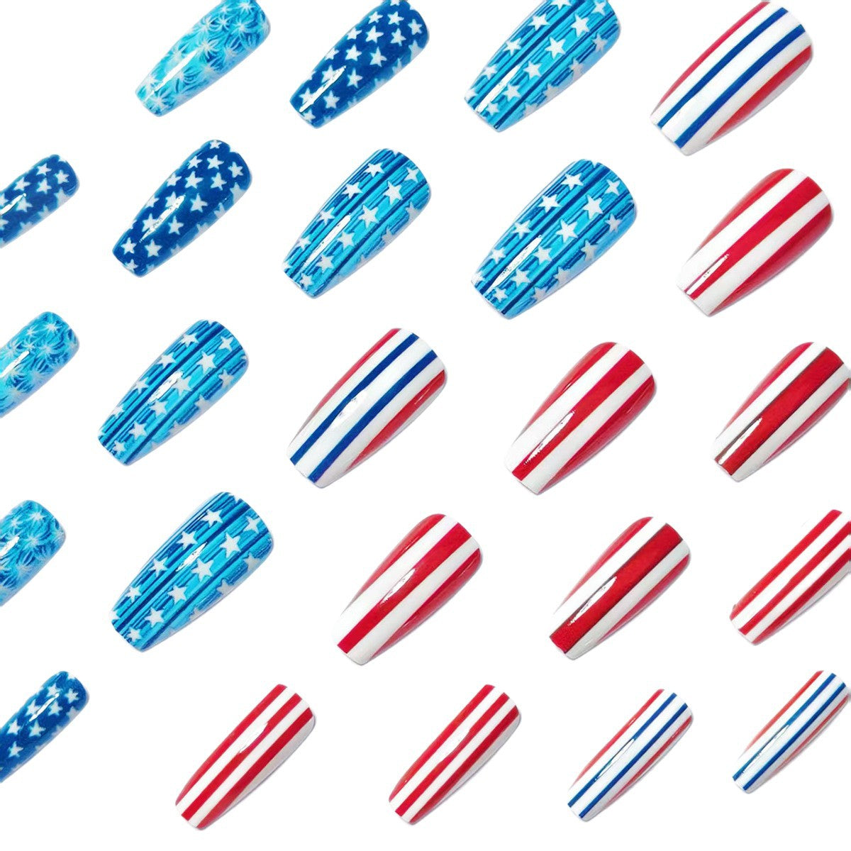 Kunstnägel mit Patriotischem Sternen- und Streifen-Design Brehn