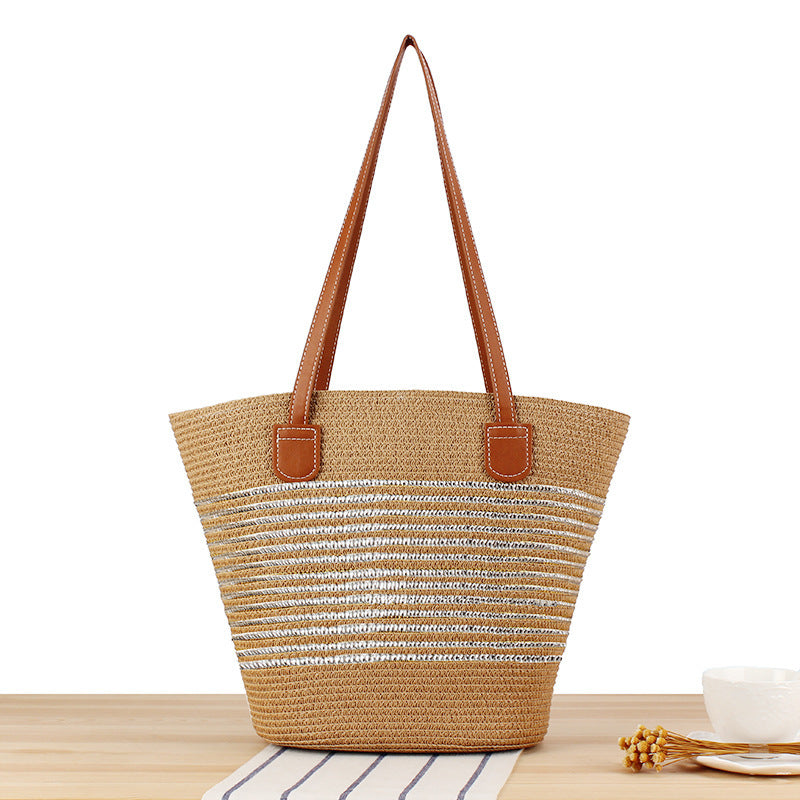 Elegante Strohtasche mit Attraktiven Ledergriffen Brehn