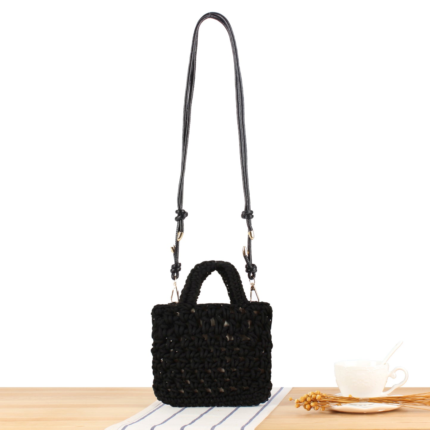 Handtasche Aus Handgefertigtem Makramee mit Verstellbarem Schulterriemen Brehn