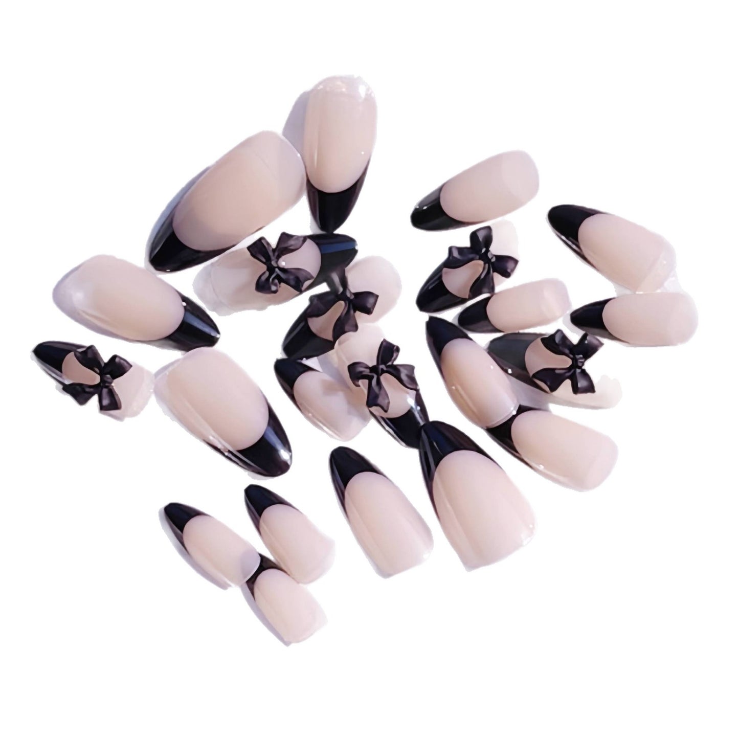 Künstlerisches Stiletto Press-On Nageldesign mit Schleifenakzenten Brehn