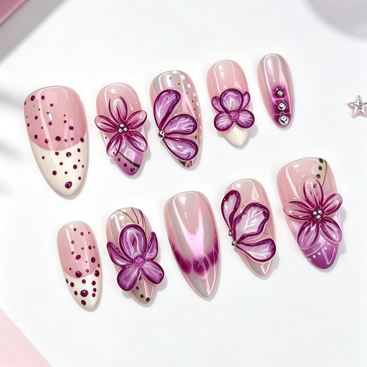 Glamouröse Blumige Press-On Nagelset