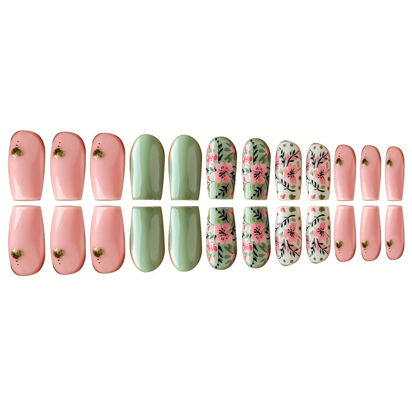 Botanische Blumen Press-On Nagelkunst Brehn