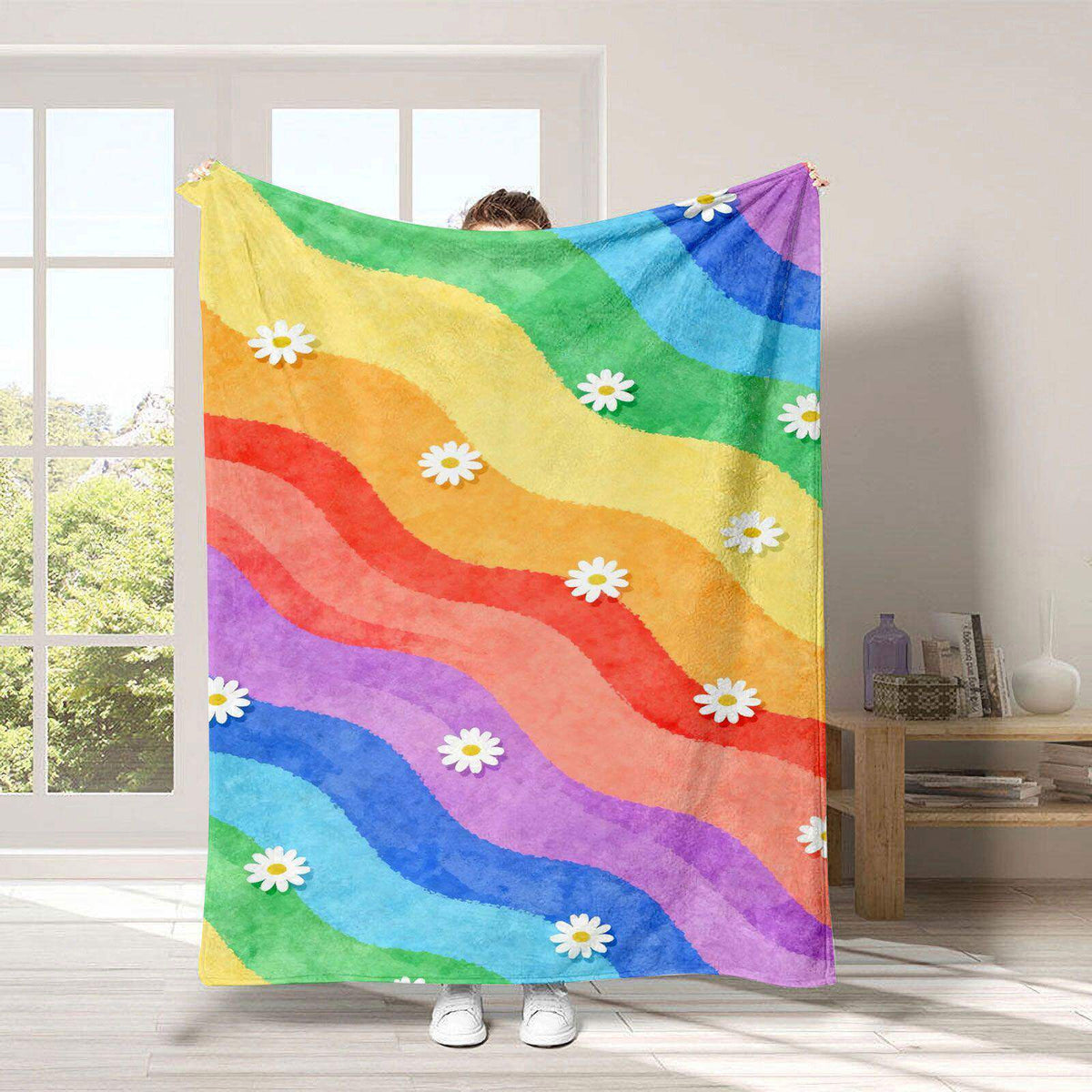 Gemütliche Regenbogen-Thema Fleece-Wurfdecke