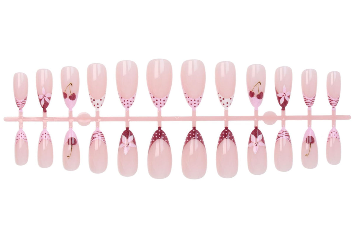 Kunstnagelset mit kreativen Blüten-, Herz- und Polka-Dots-Designs Brehn