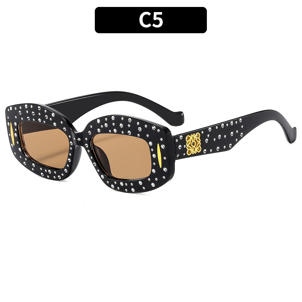Vintage-inspirierte, mit Strass verzierten rechteckigen Sonnenbrillen