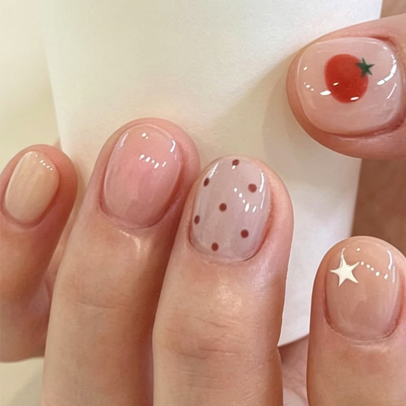 Künstlerisches Press-On-Nagelset mit lustigen Obst- und Punktdesigns Brehn