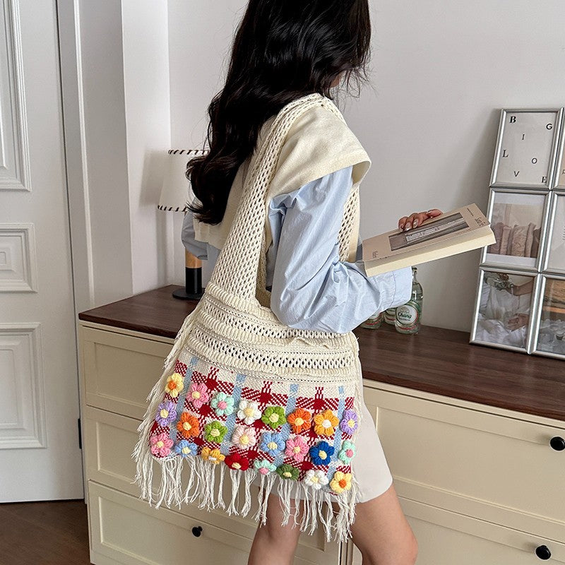Handgefertigte Floral Häkel Tote Brehn