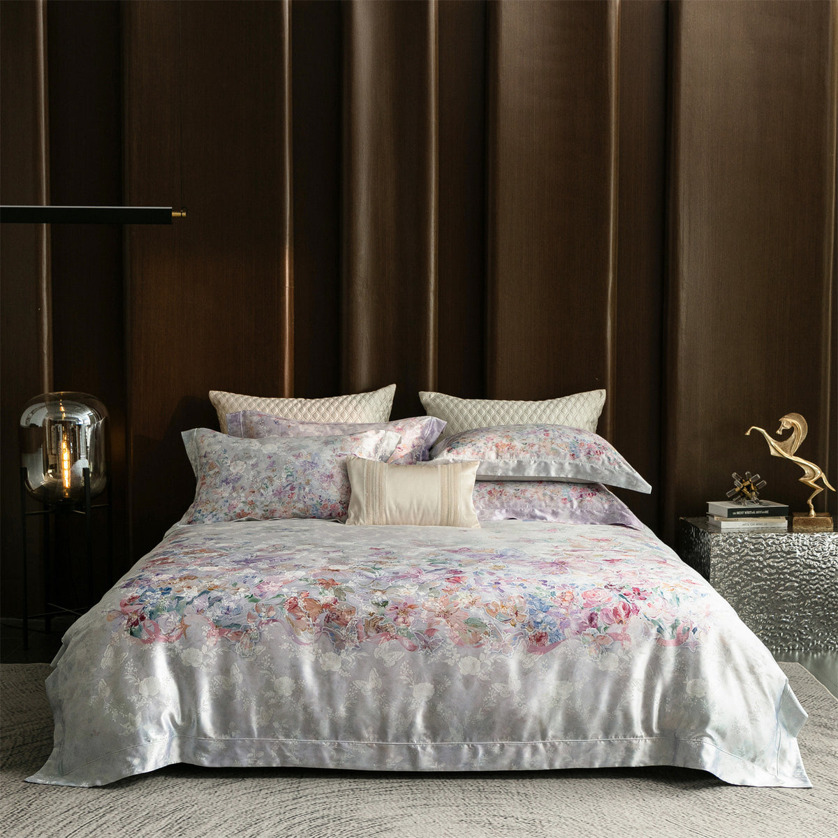 Luxuriöses florales Satin-Gefühl Bettbezug-Set