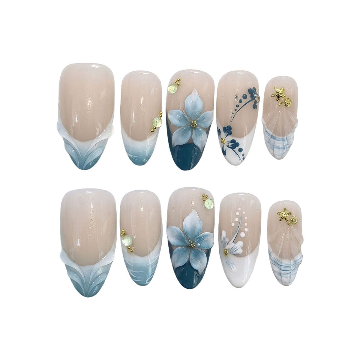 Künstlerisches Floral Press-On Nagelkunst Set