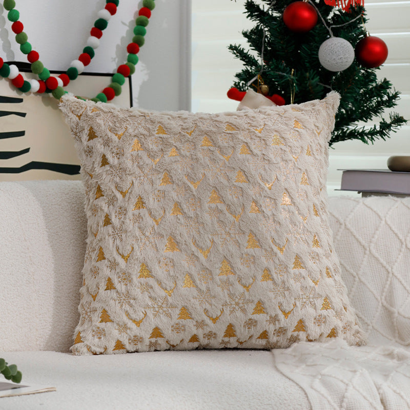 Quadratischer festlicher Kissenbezug aus Samt mit goldener Weihnachts-Applikation Brehn