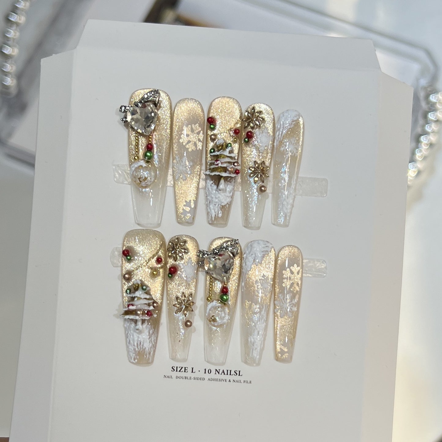 Schneeflocken-inspirierte Glitzer Press-On Nagel Set Brehn