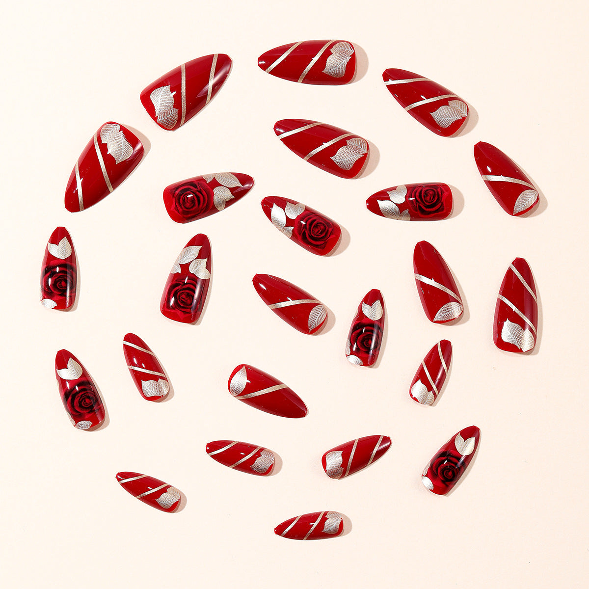 Rose-Accent Stiletto Nagelkunst Verlängerungen Brehn