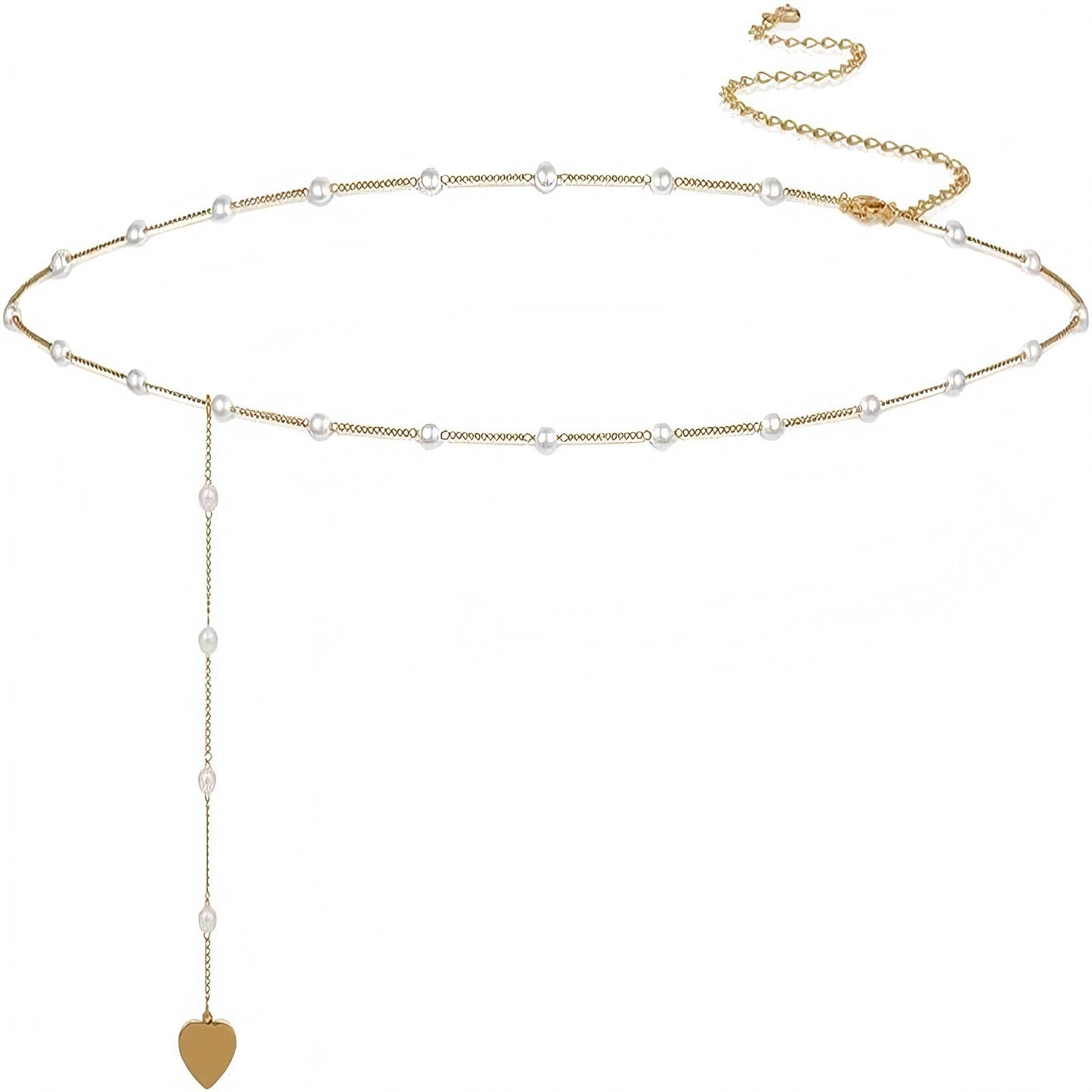 Elegante Perlen- und Herzanhänger-Bauchkette Brehn