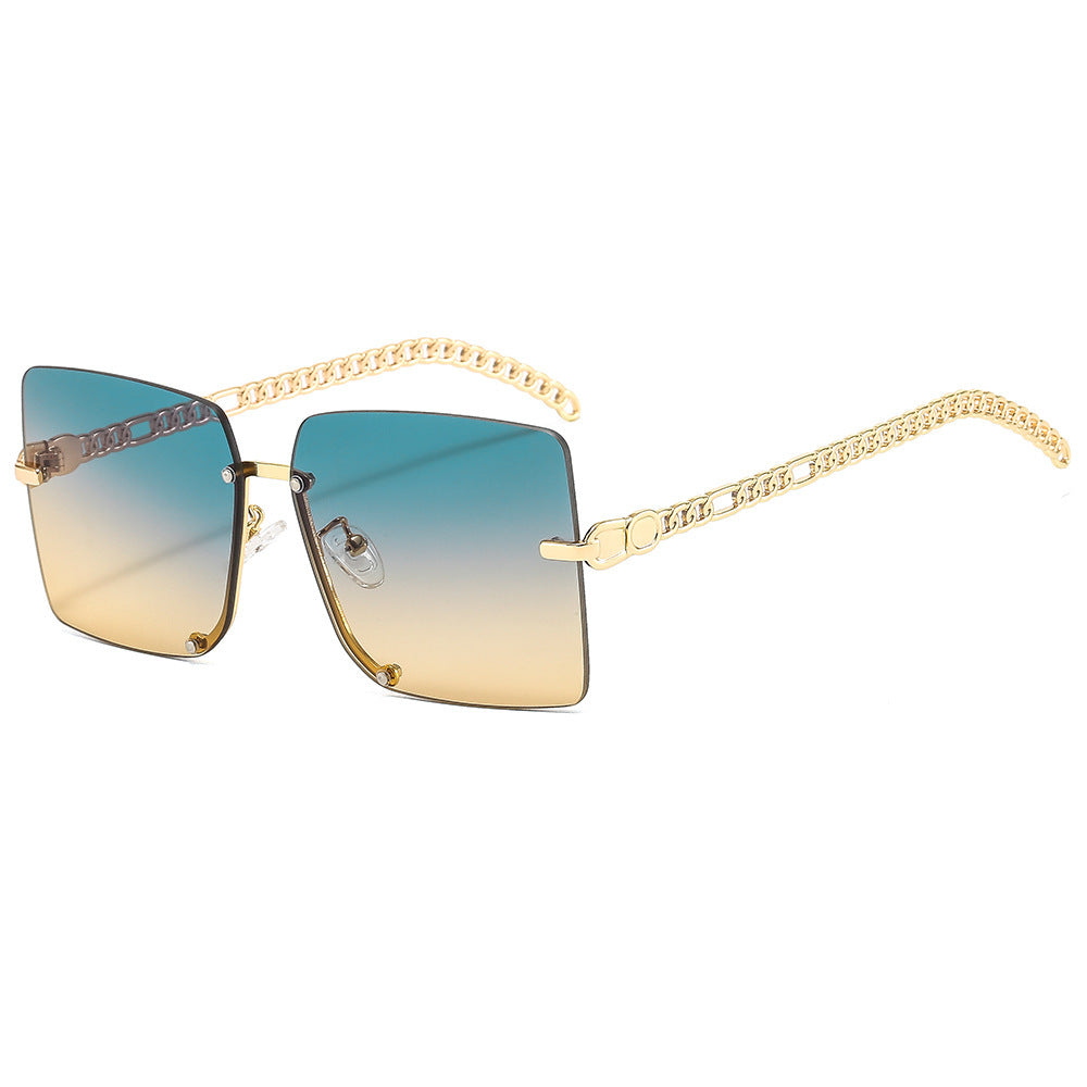 Damen modische Sonnenbrille mit luxuriösem Kettenarm und rechteckigem Rahmen Brehn