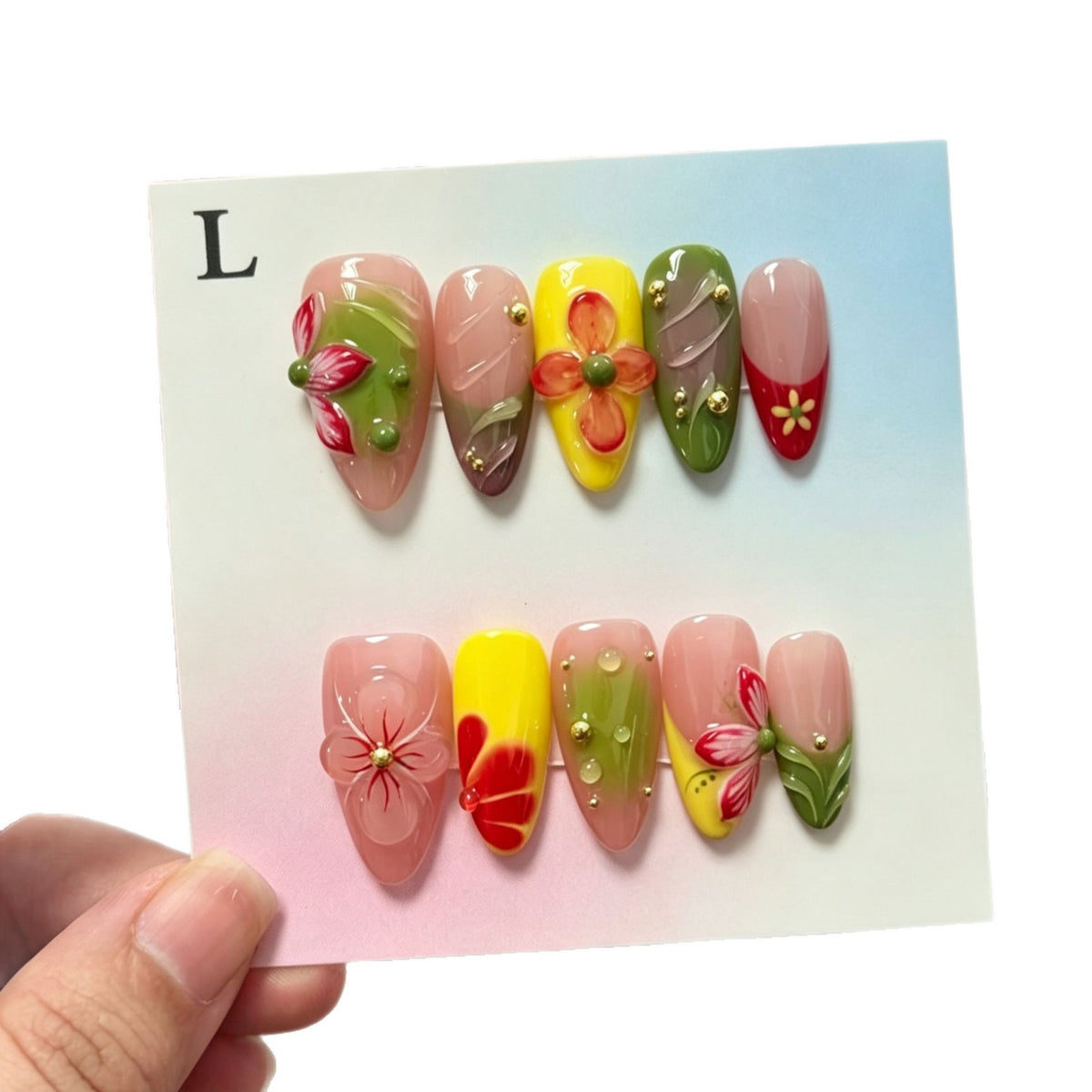 Künstlerisches Floral Press-On Nagelset 1791773627