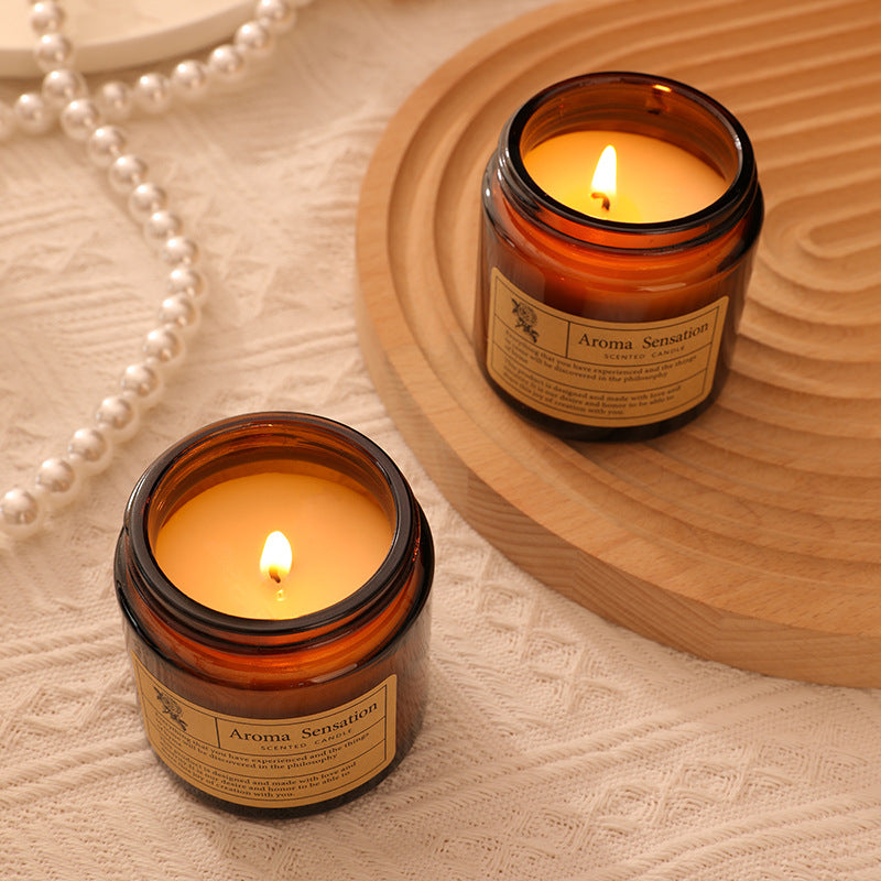 Aromatherapie Duftende Soja-Glas-Teelicht mit Baumwolldocht und Vintage-Etikett
